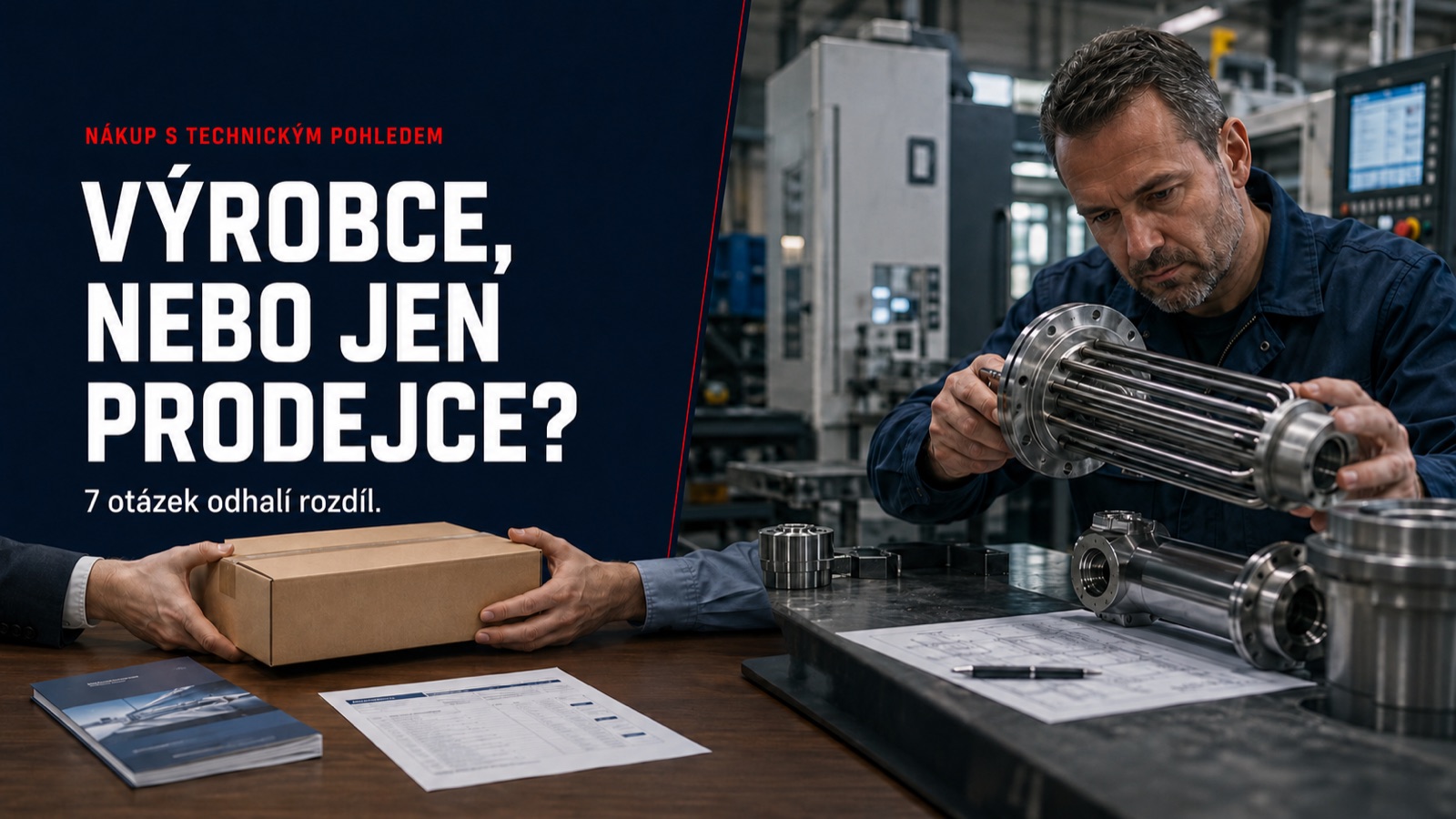 Výrobce, nebo jen prodejce: vlevo předávání nakoupené krabice, vpravo technik s vlastnoručně vyrobeným topným tělesem ve vlastní výrobě